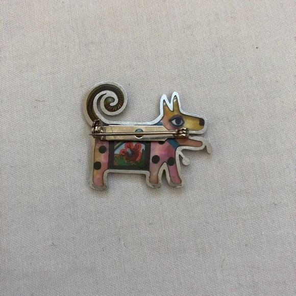 Seeka Dog Pin Art Deco Beaded Jewels Brooch Style Puppy Flowers Yellow Tone - Picture 5 of 12